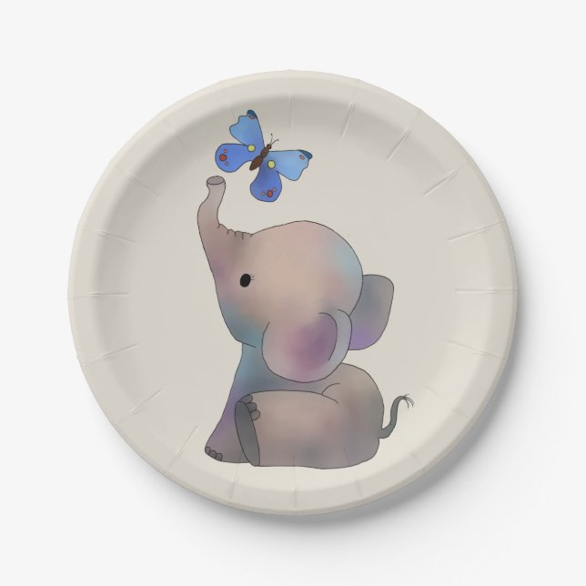 Elephant with butterfly paper plate (Front)