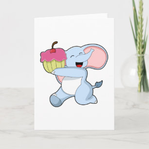 Elephant with Cake Card