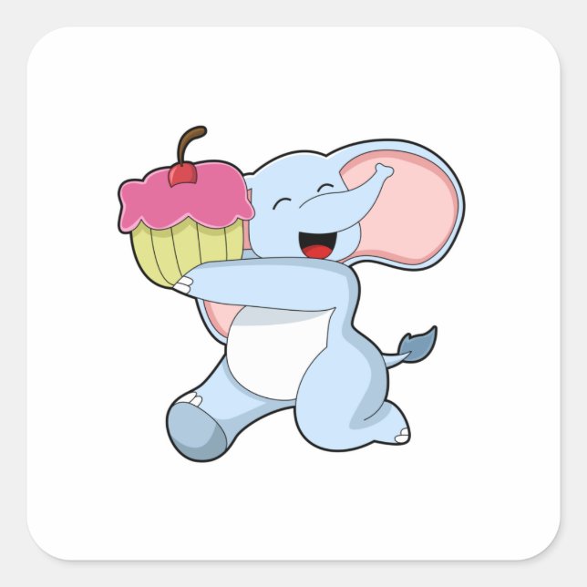Elephant with Cake Square Sticker (Front)