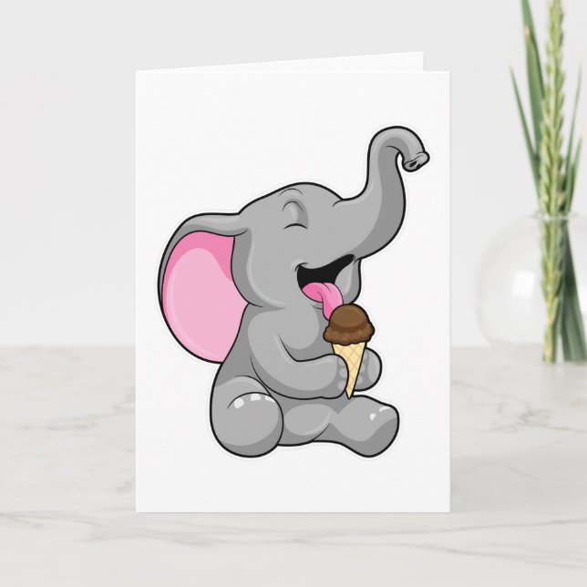 Elephant with Chocolate Waffle ice cream Card (Front)