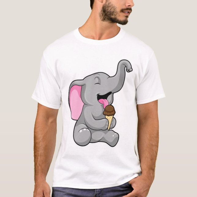 Elephant with Chocolate Waffle ice cream T-Shirt (Front)