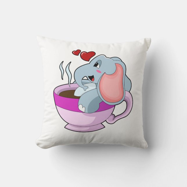 Elephant with Coffee Cup Cushion (Front)