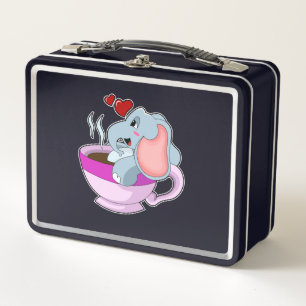 Elephant with Coffee Cup Metal Lunch Box