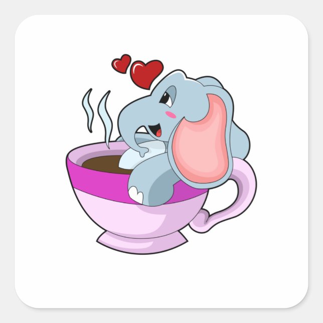 Elephant with Coffee Cup Square Sticker (Front)