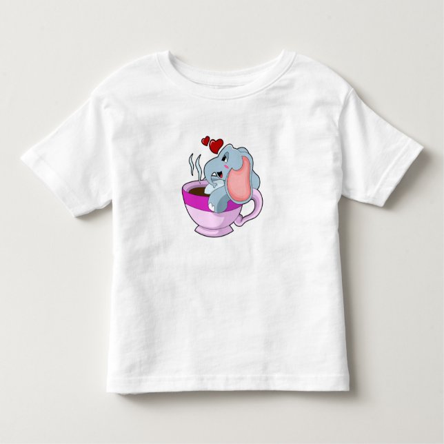 Elephant with Coffee Cup Toddler T-Shirt (Front)