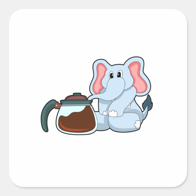 Elephant with Coffee pot Square Sticker (Front)