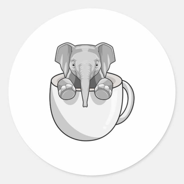 Elephant with Cup Classic Round Sticker (Front)