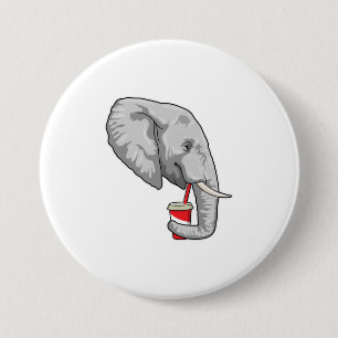 Elephant with Drink 7.5 Cm Round Badge