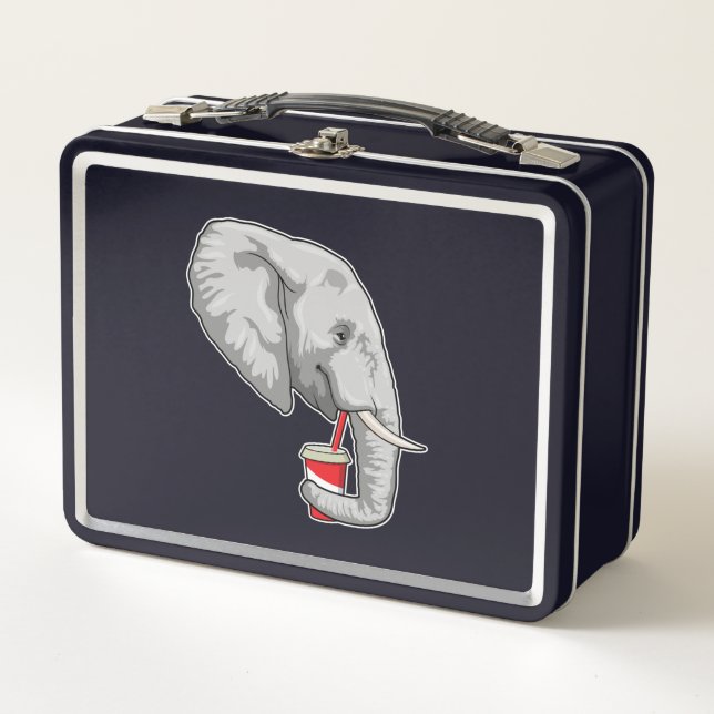 Elephant with Drink Metal Lunch Box (Front)