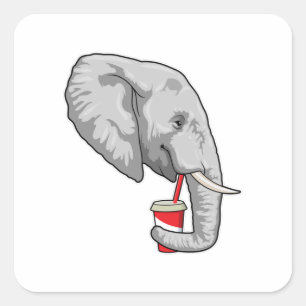 Elephant with Drink Square Sticker