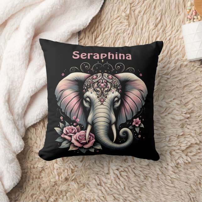 Elephant with elegant roses illustration cushion (Blanket)
