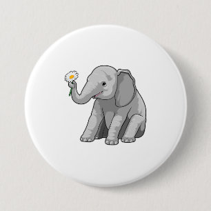 Elephant with Flower 7.5 Cm Round Badge