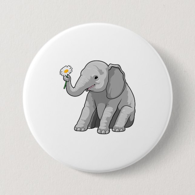 Elephant with Flower 7.5 Cm Round Badge (Front)