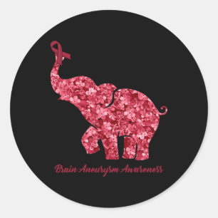 Elephant With Flower Brain Aneurysm Awareness Ribb Classic Round Sticker