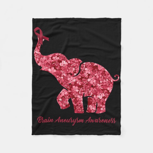 Elephant With Flower Brain Aneurysm Awareness Ribb Fleece Blanket (Front)