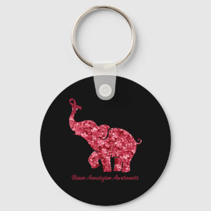 Elephant With Flower Brain Aneurysm Awareness Ribb Key Ring