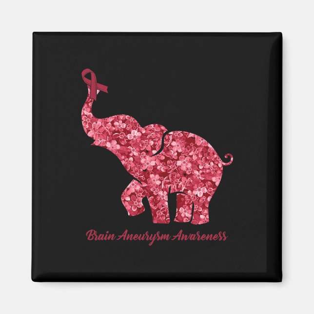 Elephant With Flower Brain Aneurysm Awareness Ribb Magnet (Front)