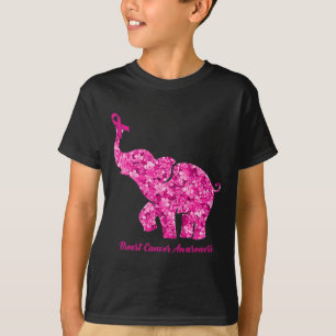Elephant With Flower Breast Cancer Awareness Ribbo T-Shirt