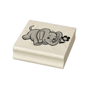 Elephant with Flower Rubber Stamp