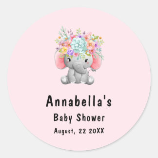 Elephant with Flowers  Baby Shower  Classic Round Sticker