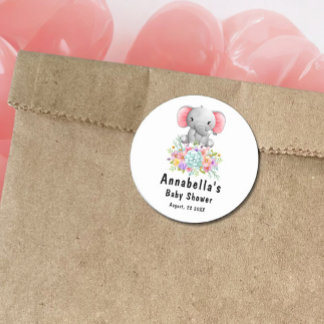 Elephant with Flowers  Baby Shower  Classic Round Sticker