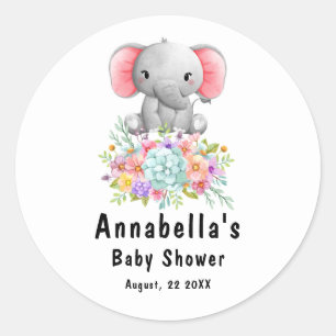 Elephant with Flowers Baby Shower Classic Round Sticker