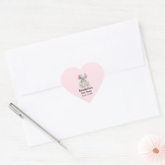 Elephant with Flowers  Baby Shower  Heart Sticker