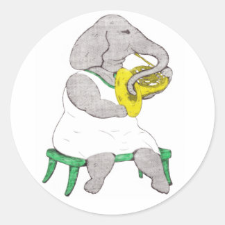 Elephant with French Horn Classic Round Sticker