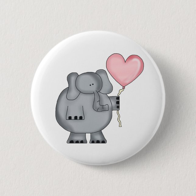 Elephant with Heart Balloon 6 Cm Round Badge (Front)