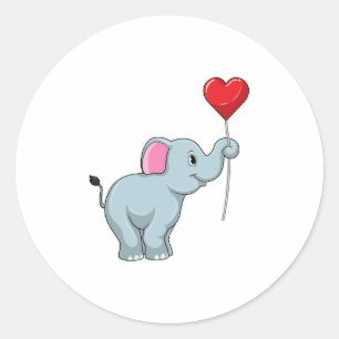 Elephant with Heart Balloon Classic Round Sticker