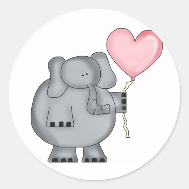 Elephant with Heart Balloon Classic Round Sticker (Front)