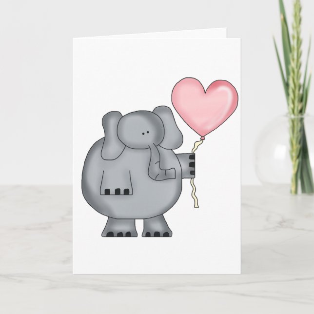 Elephant with Heart Balloon Holiday Card (Front)