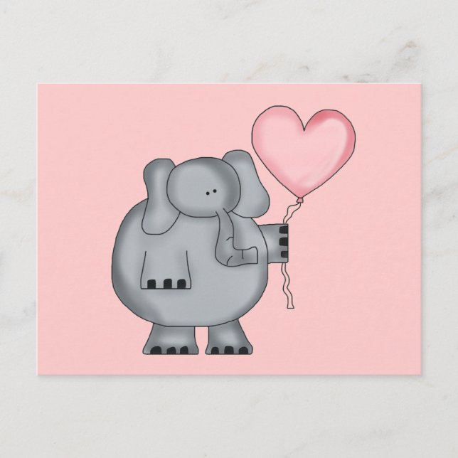 Elephant with Heart Balloon Postcard (Front)