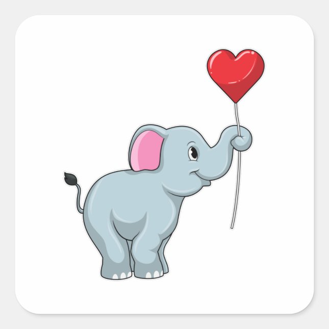 Elephant with Heart Balloon Square Sticker (Front)