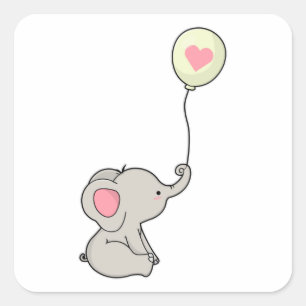 Elephant with Heart in Ballon Square Sticker