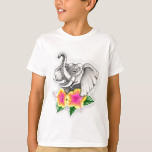 Elephant with Hibiscus Design T-Shirt