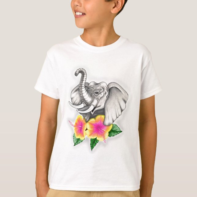 Elephant with Hibiscus Design T-Shirt (Front)