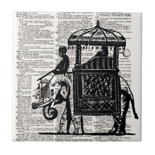 Elephant with Howdah Dictionary Art Ceramic Tile