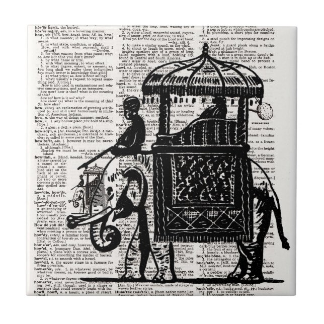 Elephant with Howdah Dictionary Art Ceramic Tile (Front)
