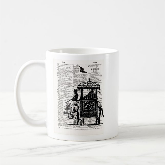 Elephant with Howdah Dictionary Art Coffee Mug (Left)