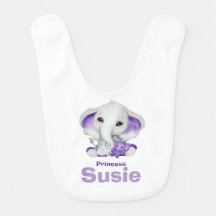 Elephant with lavender teddy bear  baby bib