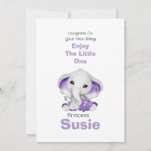 Elephant with lavender teddy bear congrats card