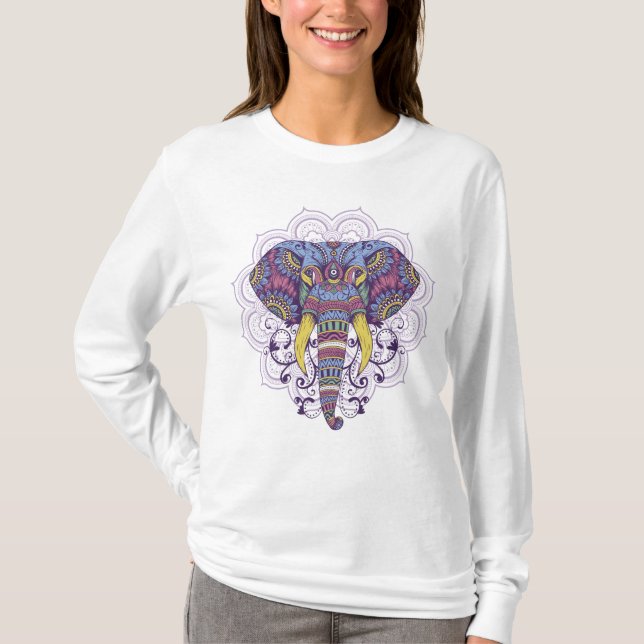 Elephant With Mandala T-Shirt (Front)