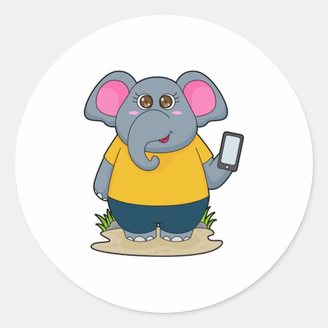 Elephant with Mobile Classic Round Sticker (Front)