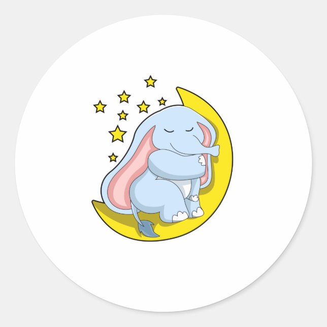 Elephant with Moon and Stars Classic Round Sticker (Front)