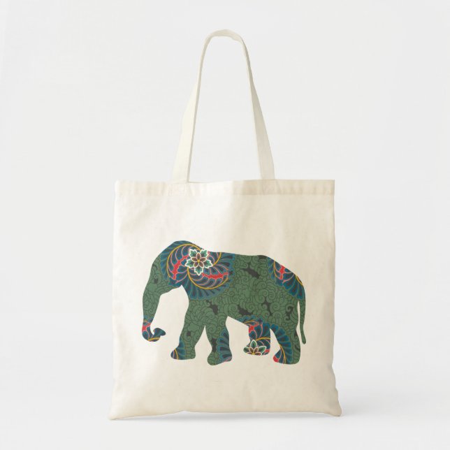 Elephant with oriental floral pattern tote bag (Front)