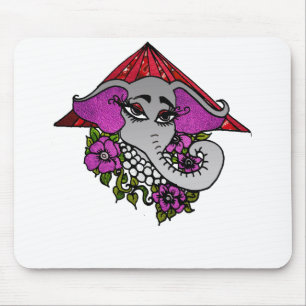 Elephant with Pearls and Violets Mouse Pad