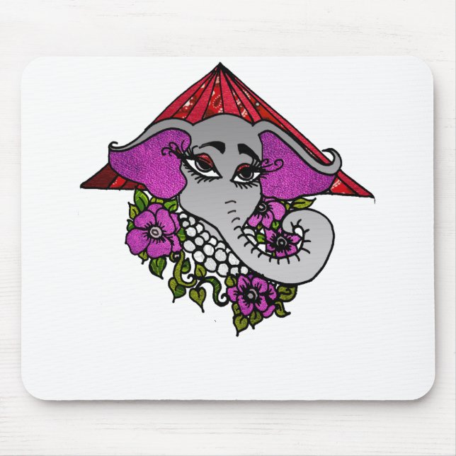 Elephant with Pearls and Violets Mouse Pad (Front)