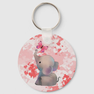 Elephant with pink butterfly key ring