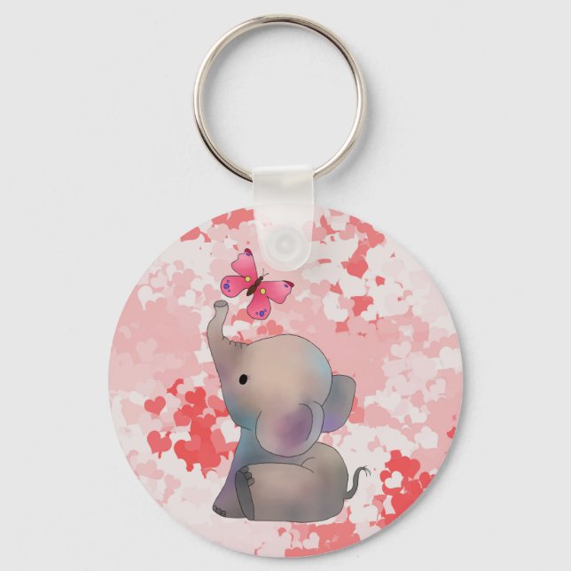 Elephant with pink butterfly key ring (Front)